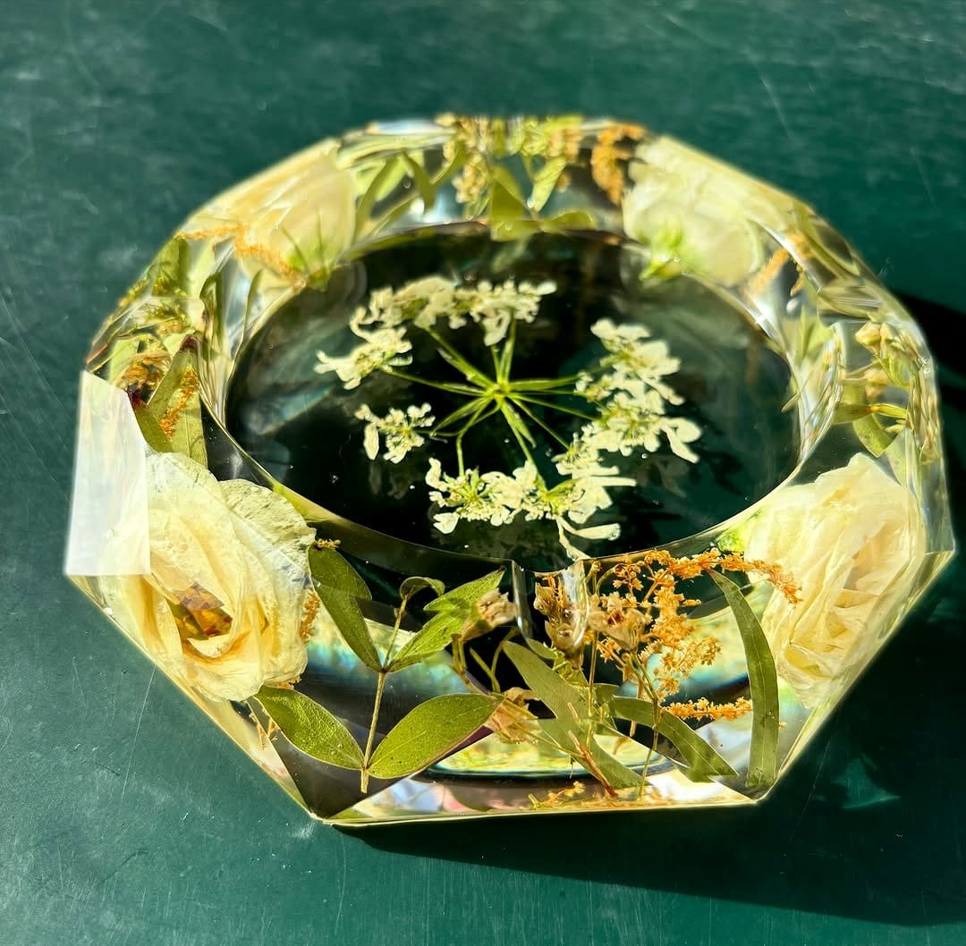 Artistic shadow box with preserved wildflowers