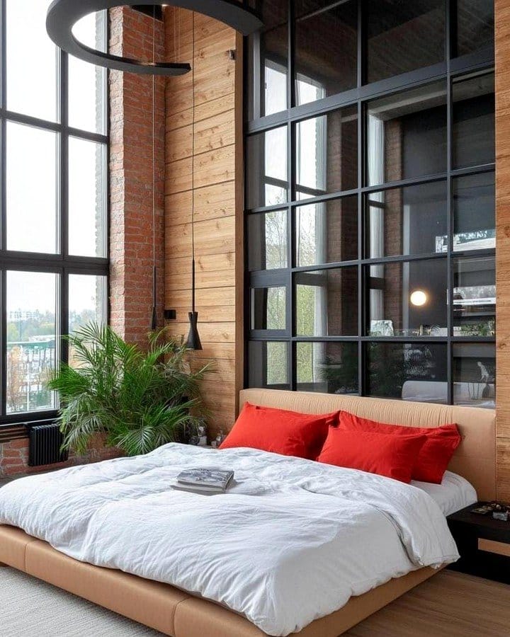 Cozy loft-style bedroom with a minimalist design