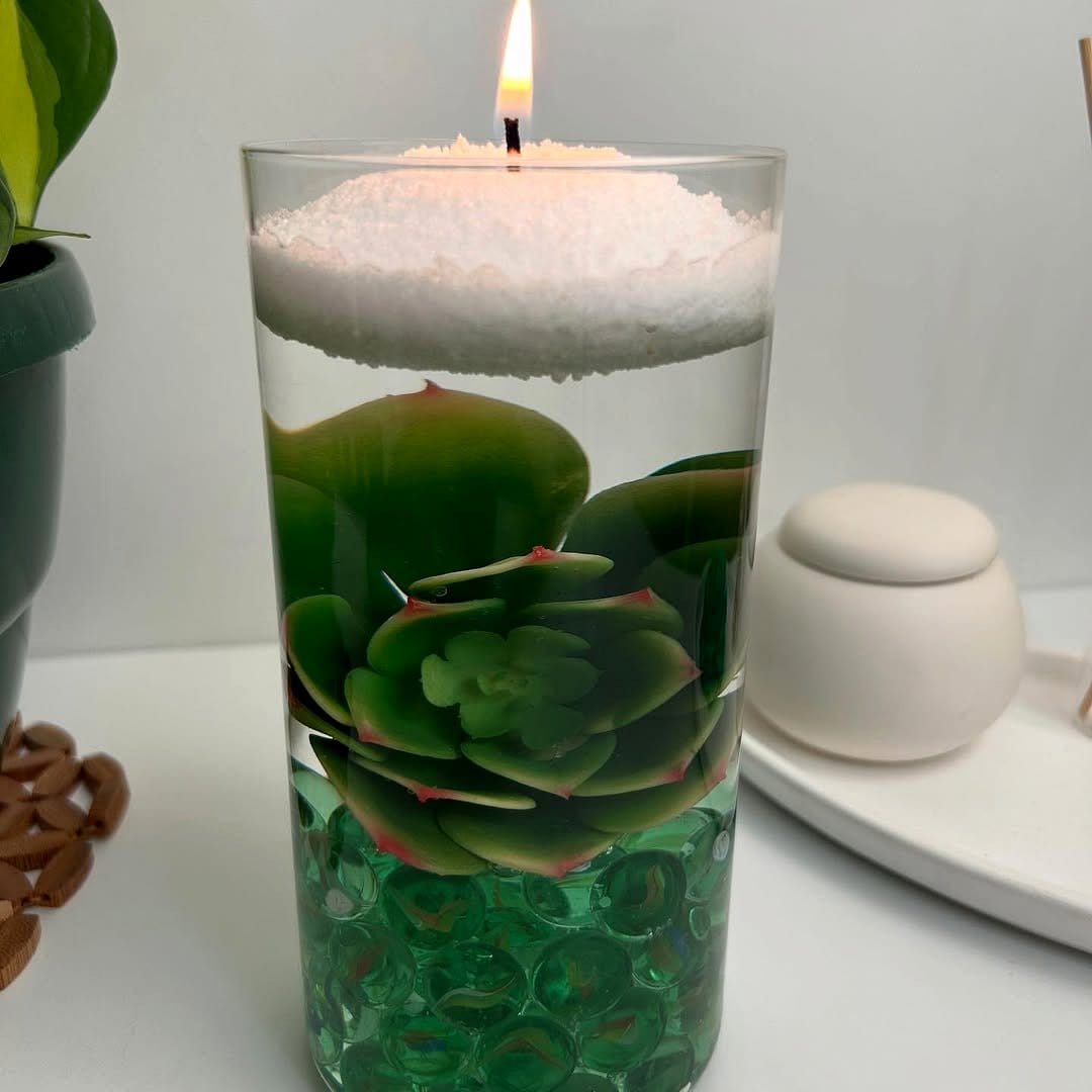decorative tray with succulents and candles
