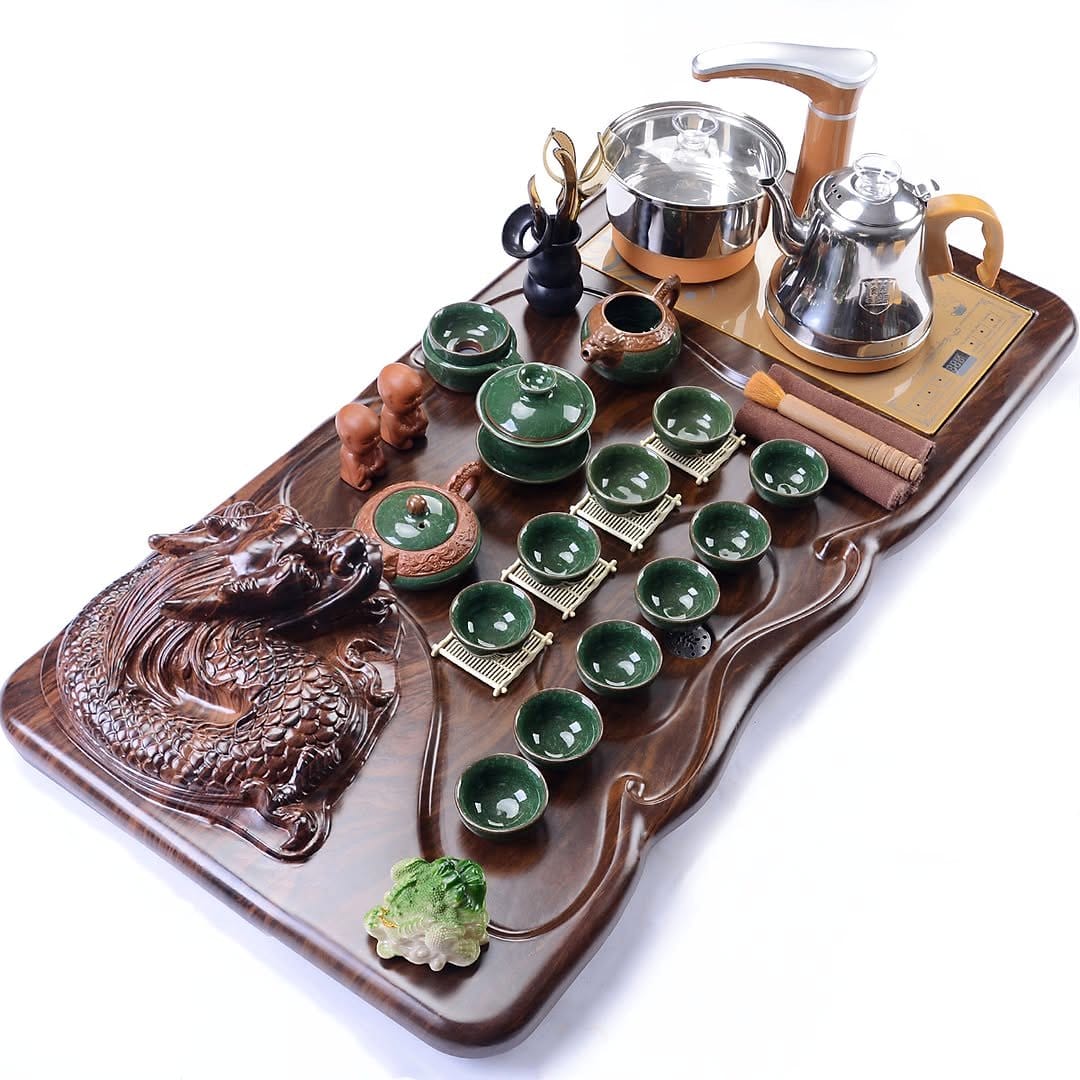 irregular tea set on tray