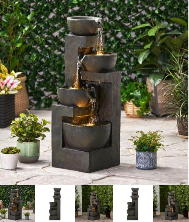 assorted herbs in tiered fountain