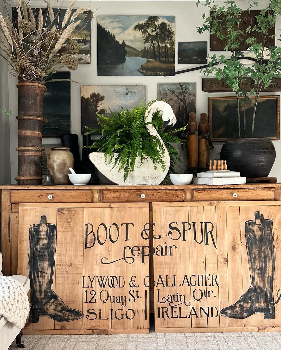 Ferns in rustic wooden crate