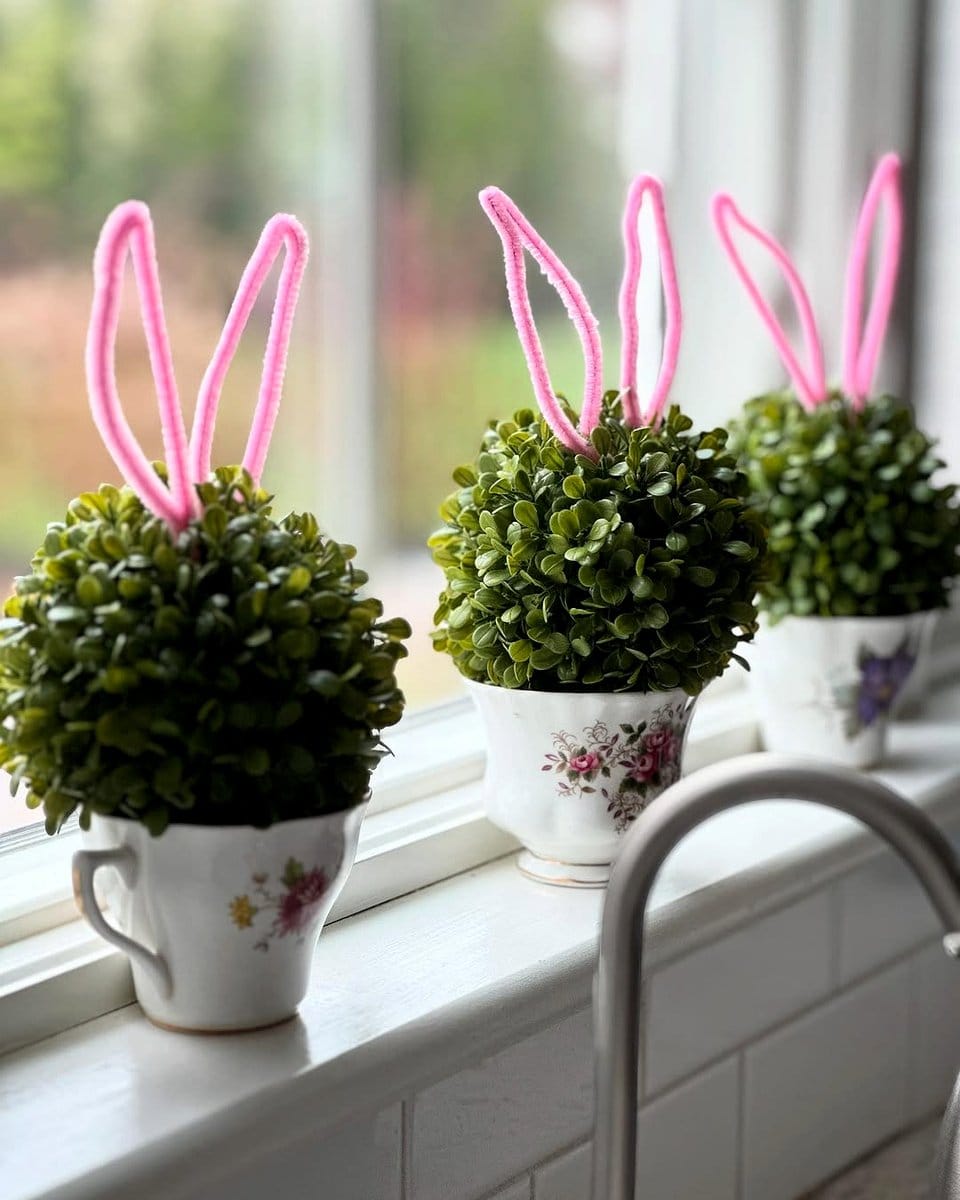 floral teacup planter on windowsill