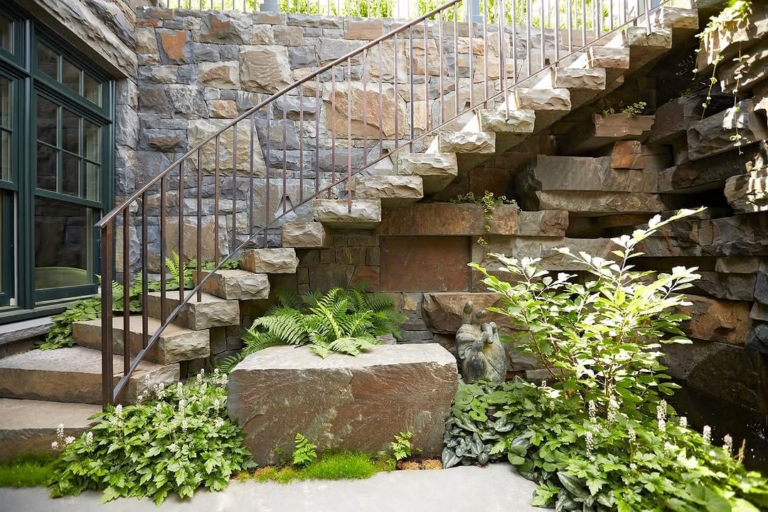 wall garden with embedded stones