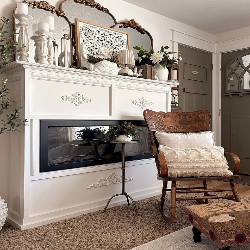 Farmhouse style bookshelf with plants and decor