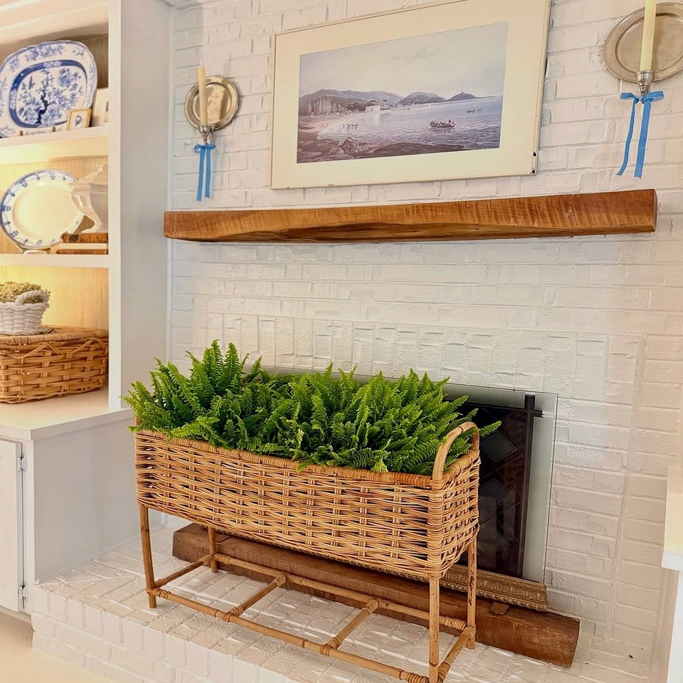 Natural wicker baskets with lush ferns