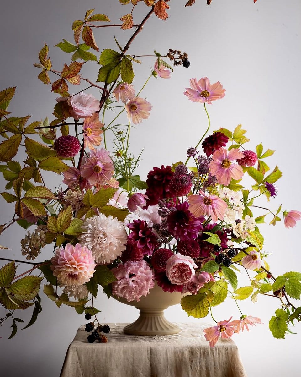 seasonal flowers in clear vase