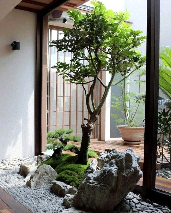 Tranquil tabletop Zen rock garden with salt crystals