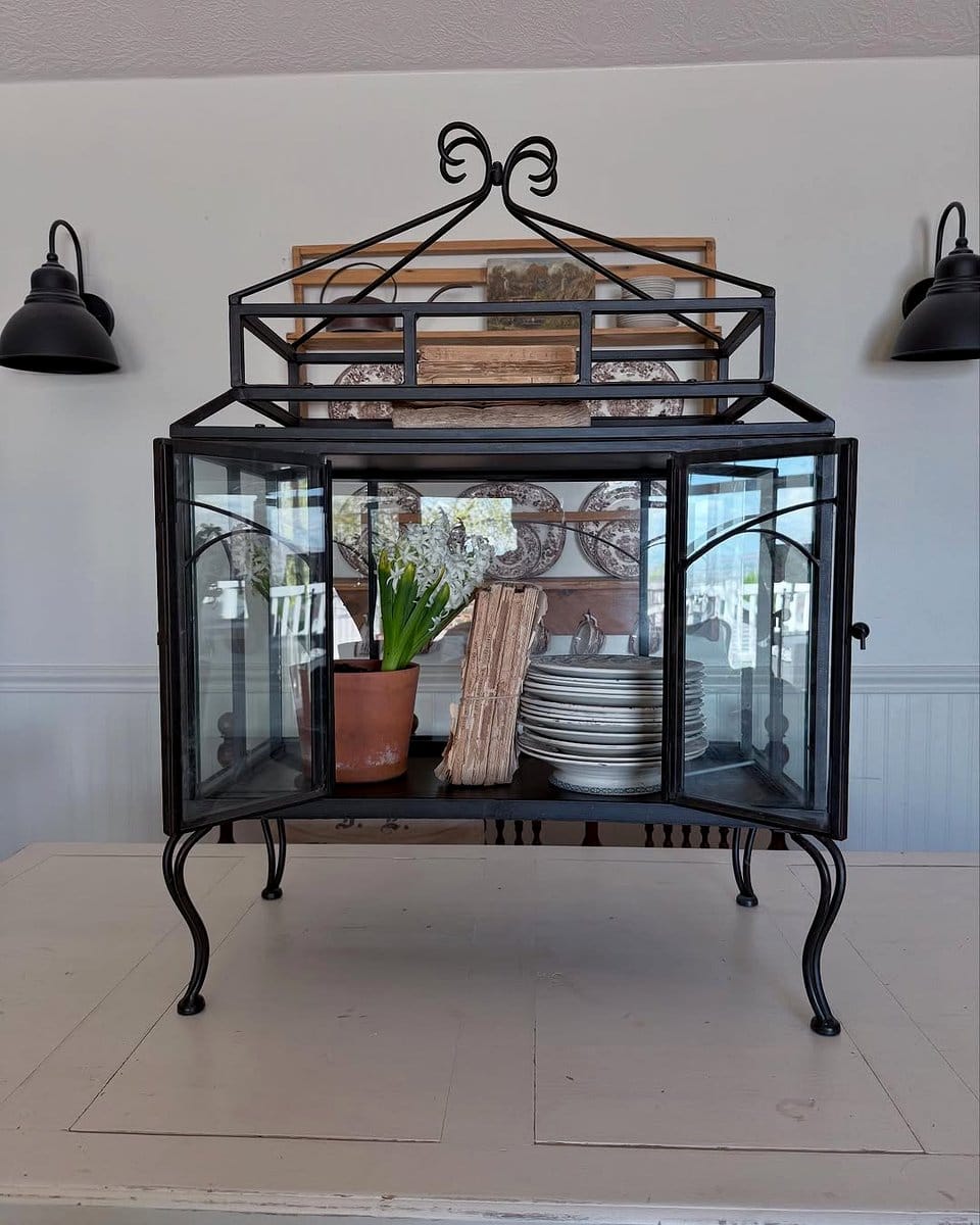 hutch with glass terrariums