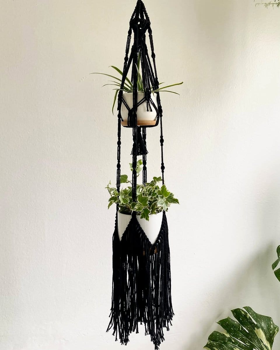 macramé hanging planter with ivy