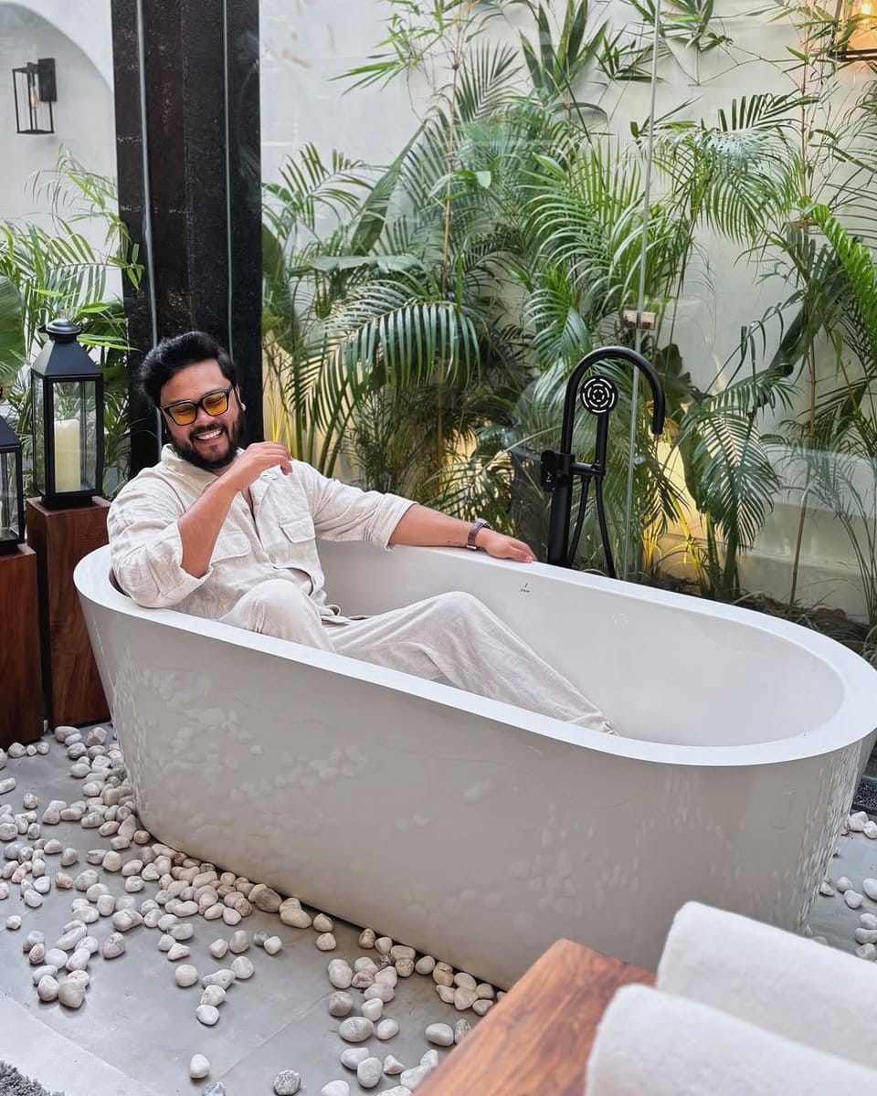 tiered plants in bathtub