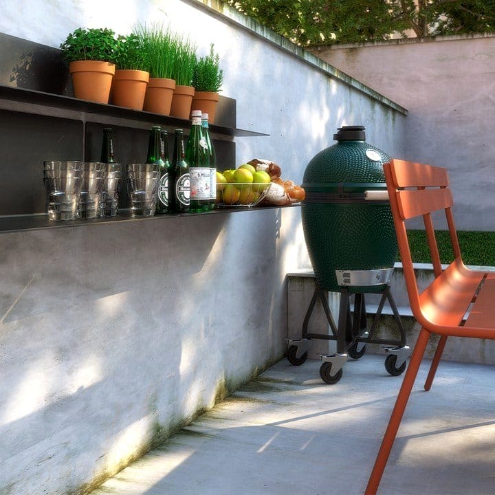 kitchen shelves with potted herbs