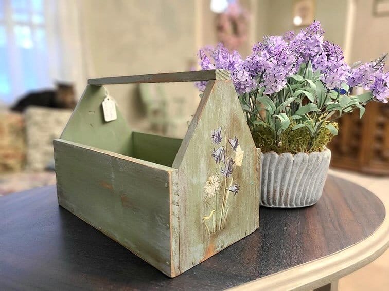 flowers in vintage toolbox