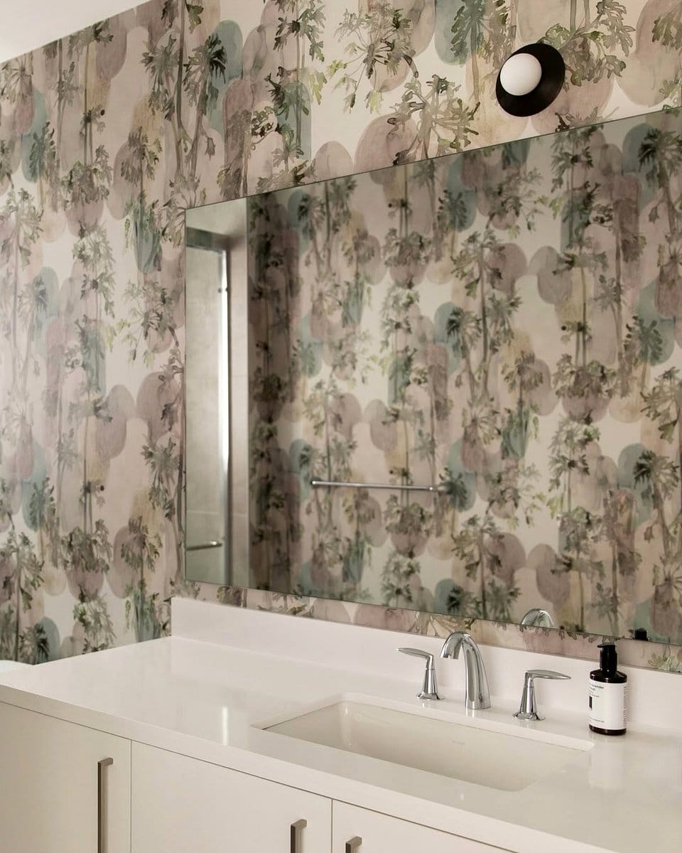 watercolor tropical shower curtain in bathroom