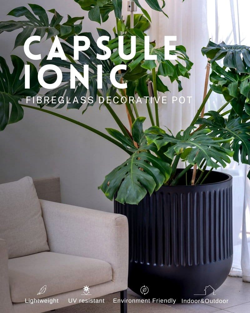 Sleek black minimalist obsidian planter