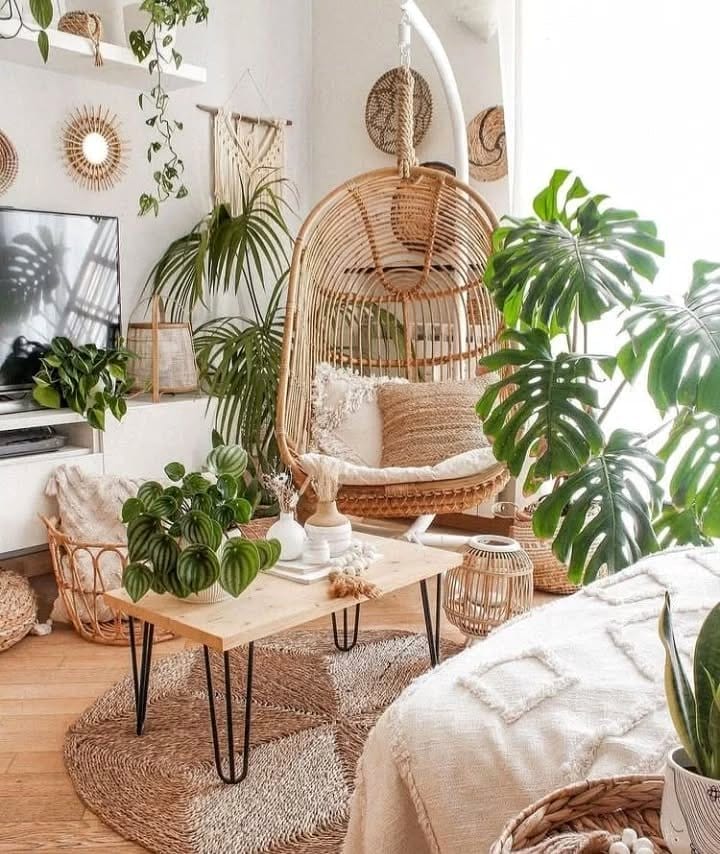 Peaceful corner with a tall plant and a chair