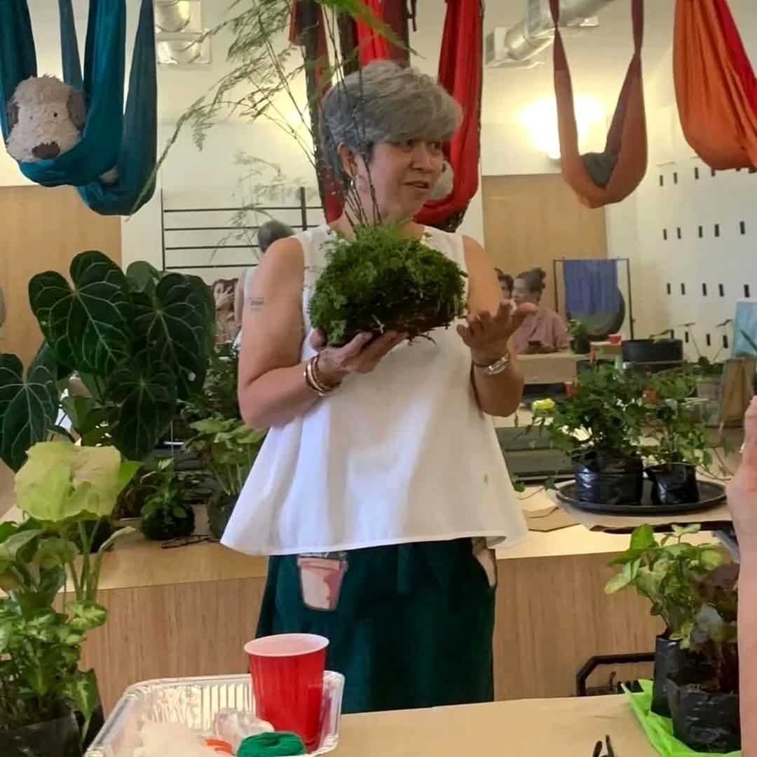 meditation space with kokedama