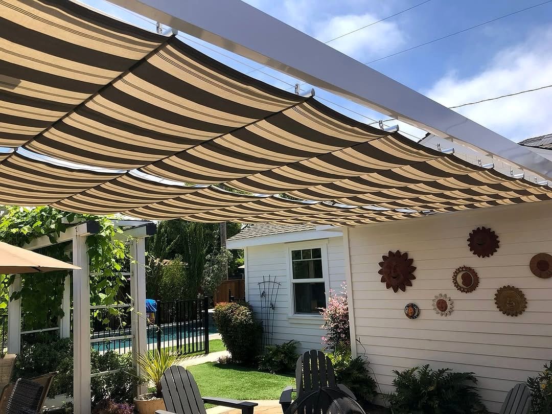 fabric canopy over patio
