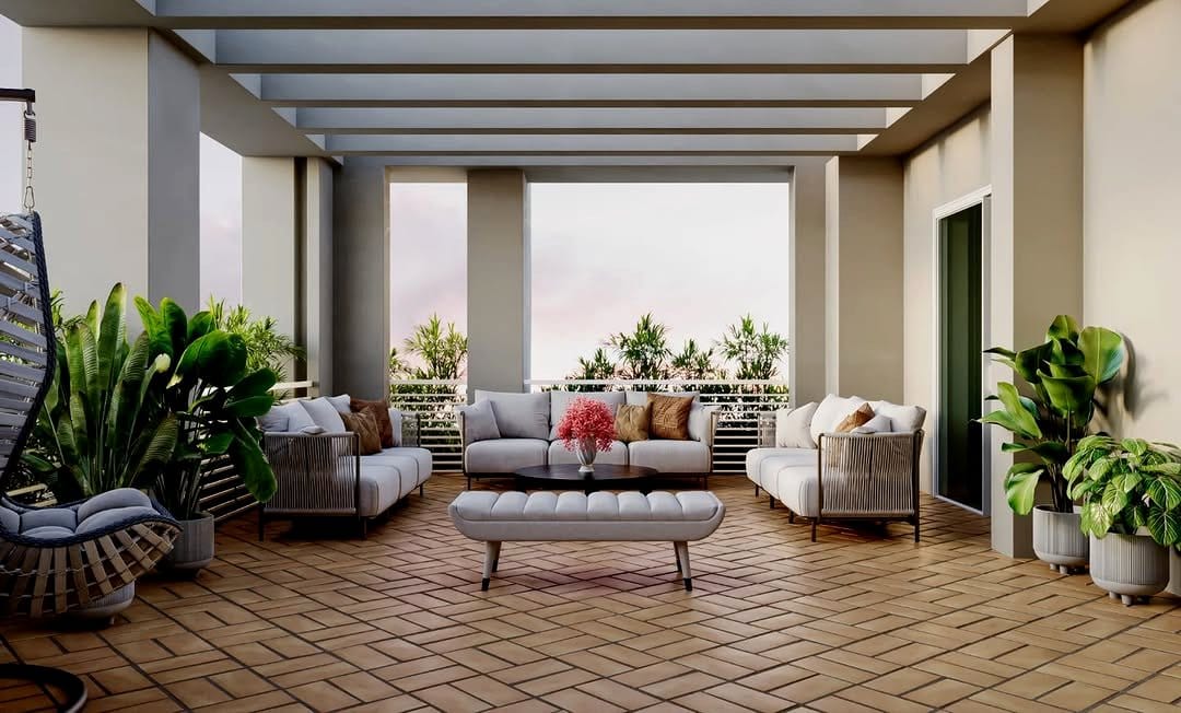 lounge area with soft plant shadows