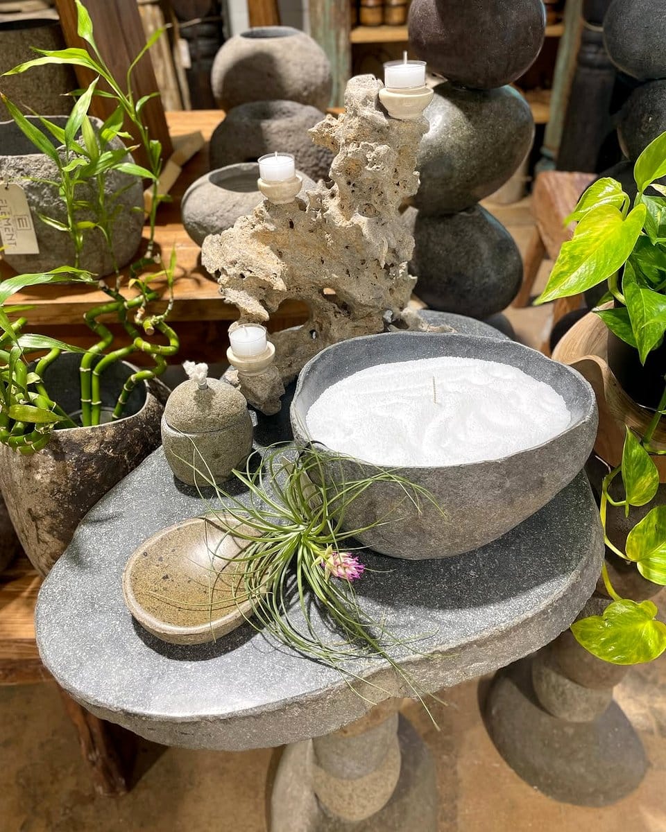 ceramic sink with miniature zen garden