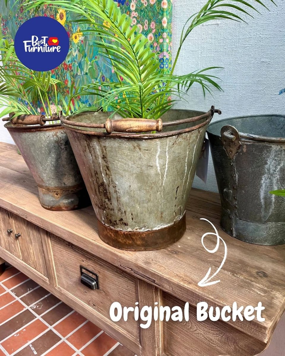 metal bucket planter in loft