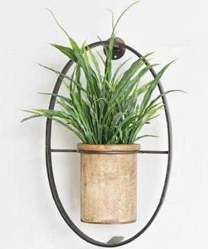 Hanging flannel-wrapped plant pots display