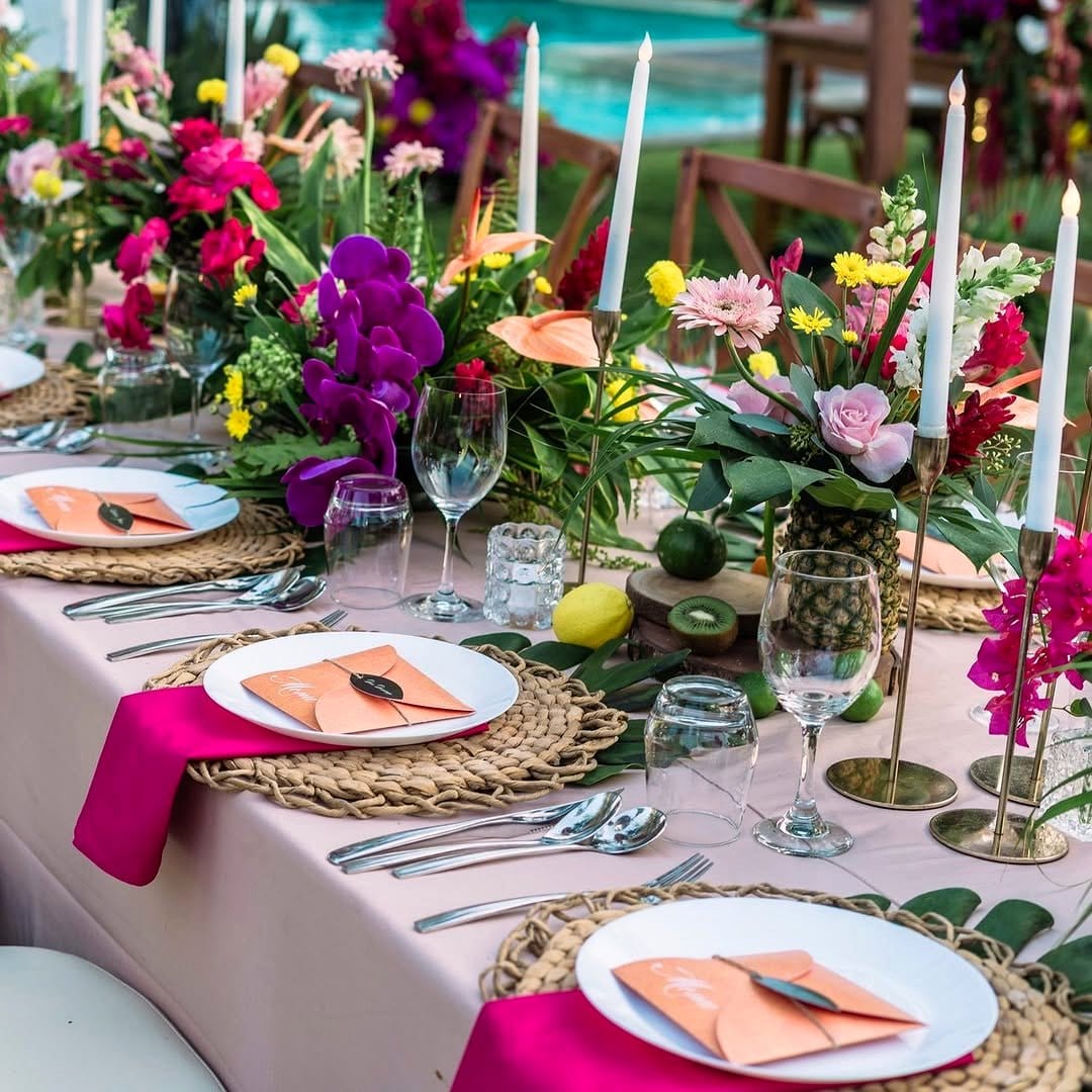Vibrant tropical fruit bowl centerpiece on table