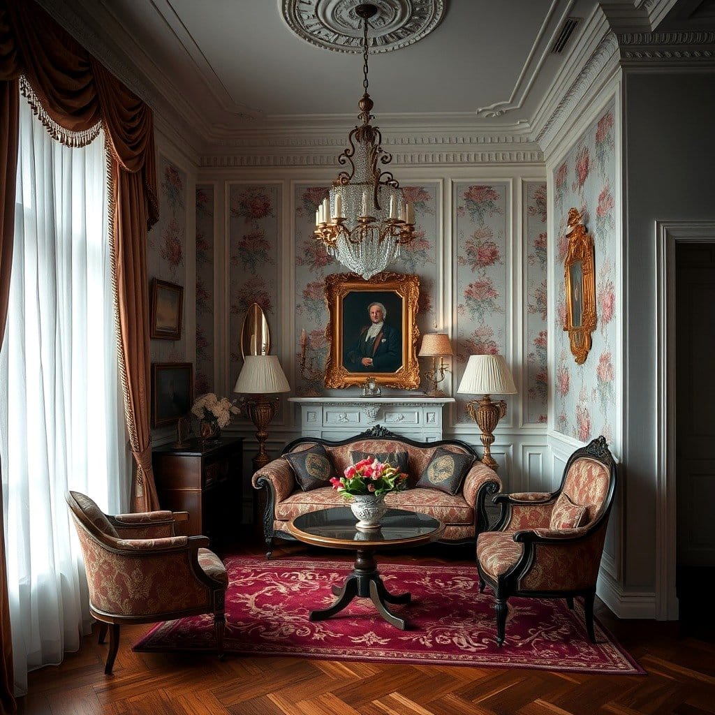 Layered velvet and lace curtains