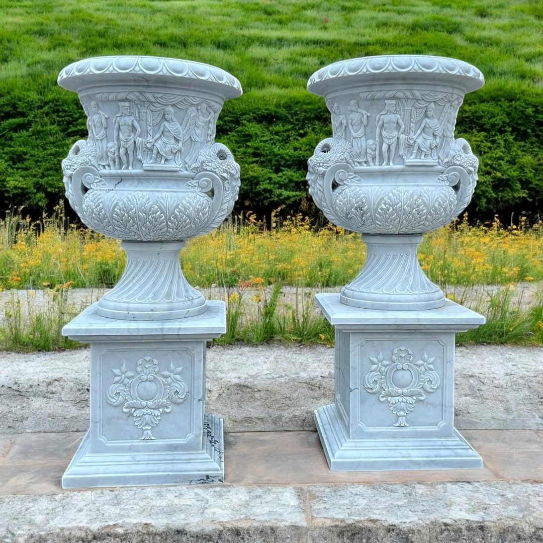 colorful flowers in cast iron urn