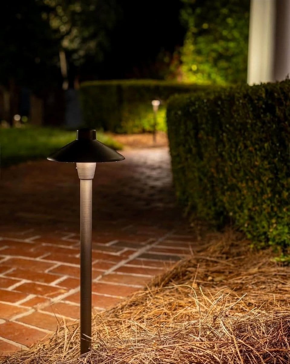 garden path with soft uplighting