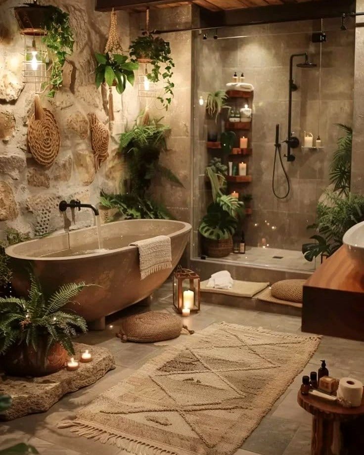 staghorn fern in modern bathroom