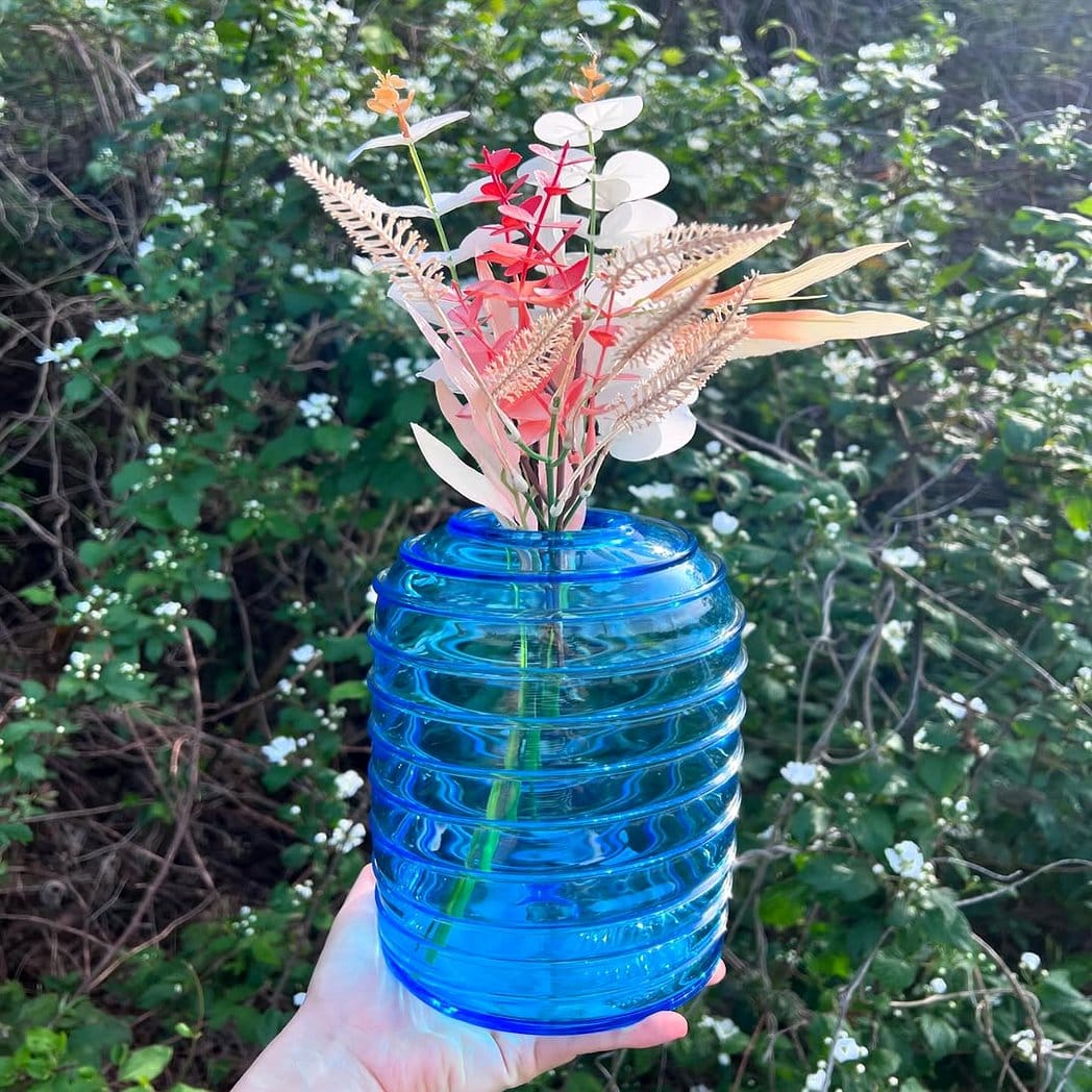Seasonal flowers in a glass vase