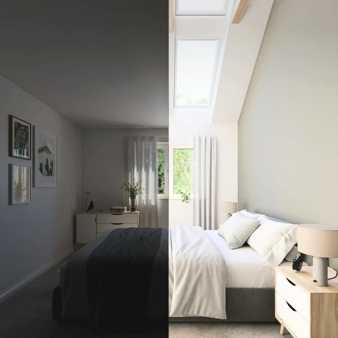 room with ceiling skylight