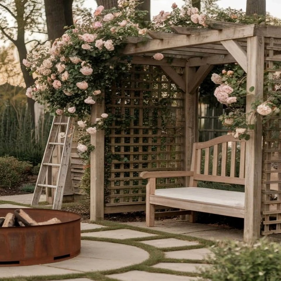 Cactus and rope garden trellis display