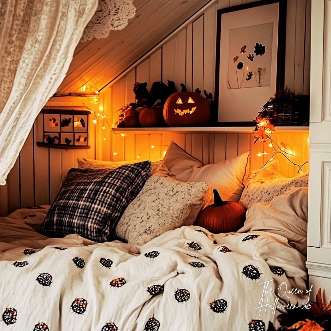 fairy lights casting shadows in bedroom