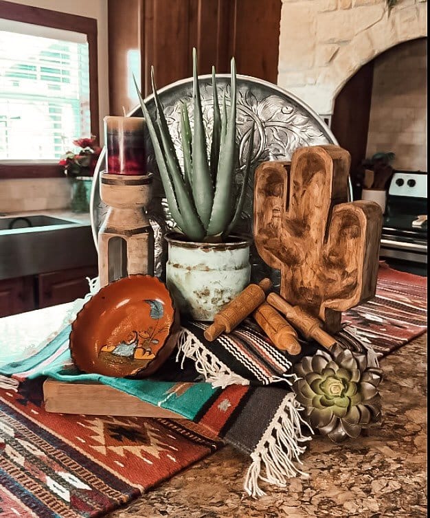 boho-style tray with cacti