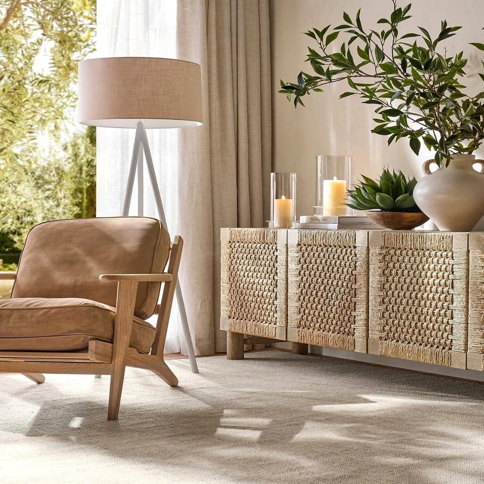 White and wood textured pillows and throws