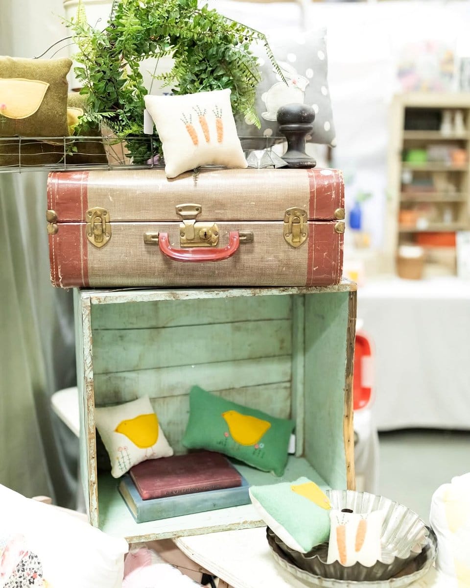 vintage suitcase with plants inside