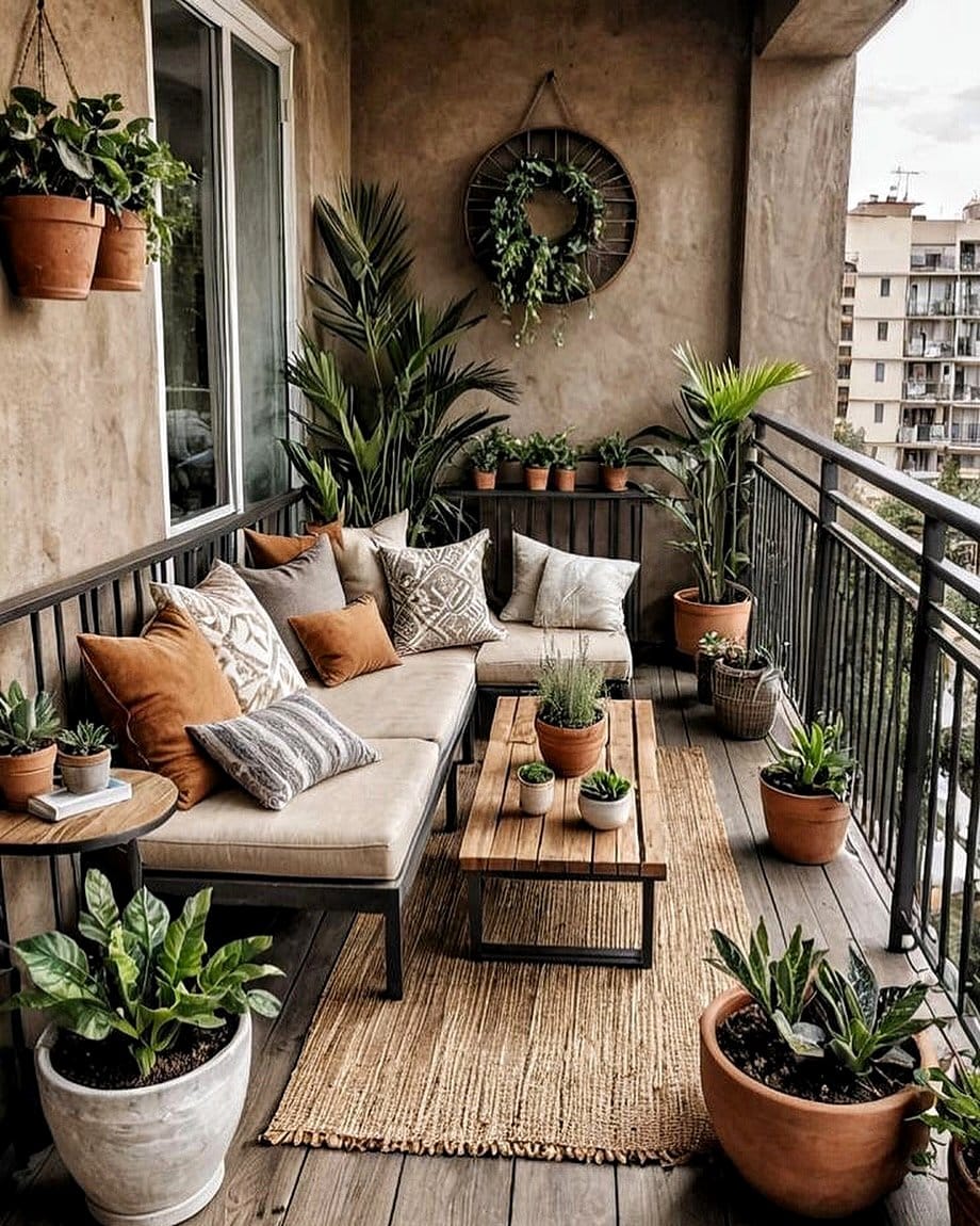 Rustic garden bench with incorporated plant holders