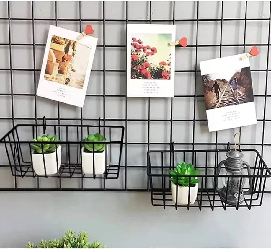 grid panel with small hanging pots