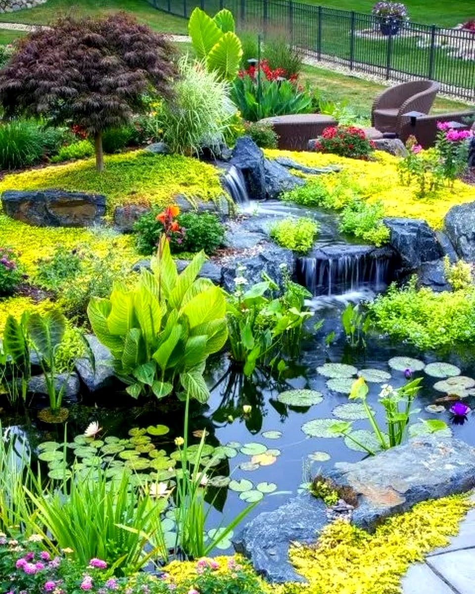 pond with natural plant filter