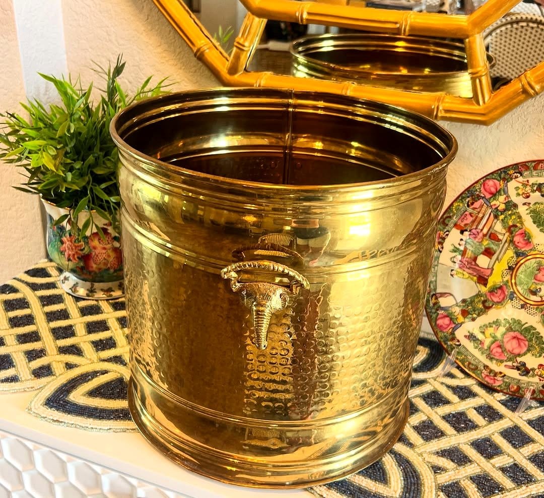 hammered brass planter detail