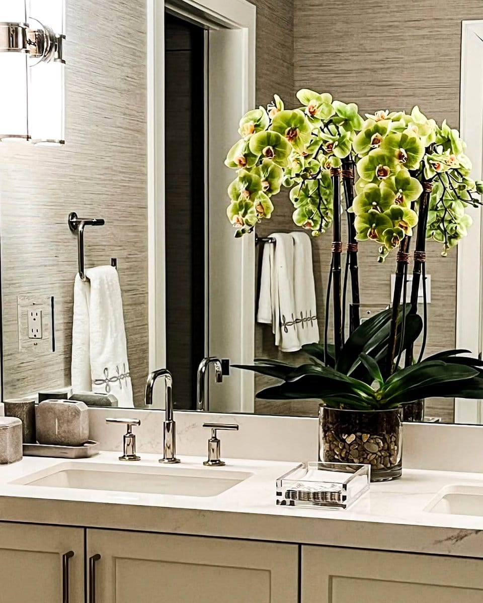 orchids on bathroom vanity