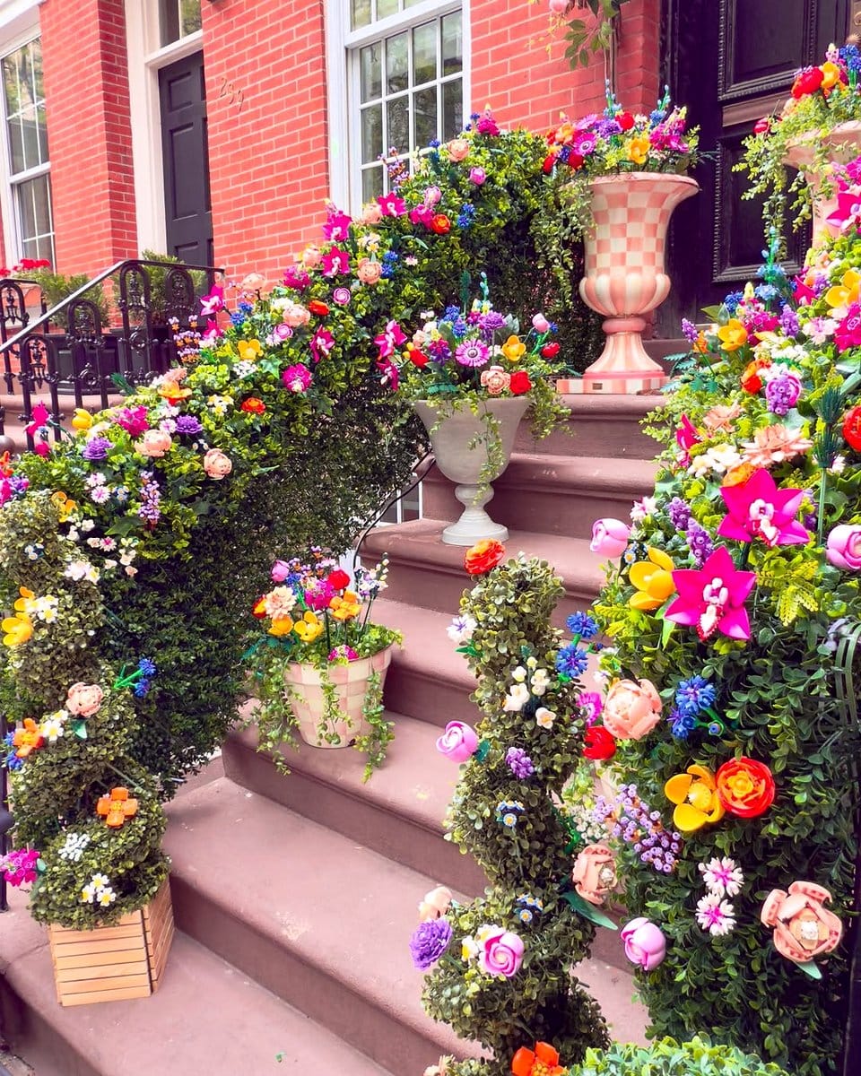 colorful lego planter with herbs