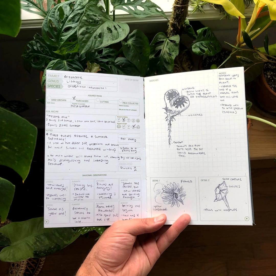 open plant journal with notes