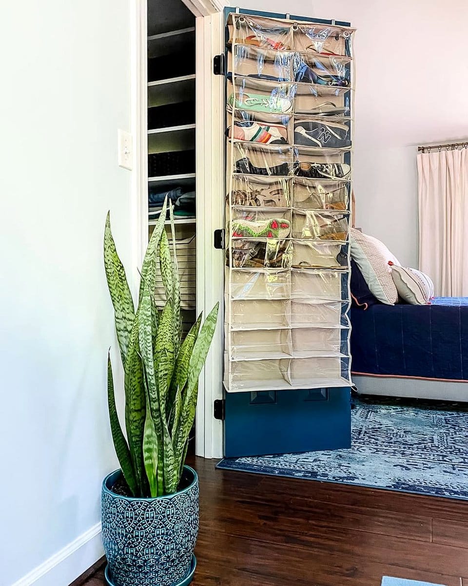 soft gray storage bins in closet