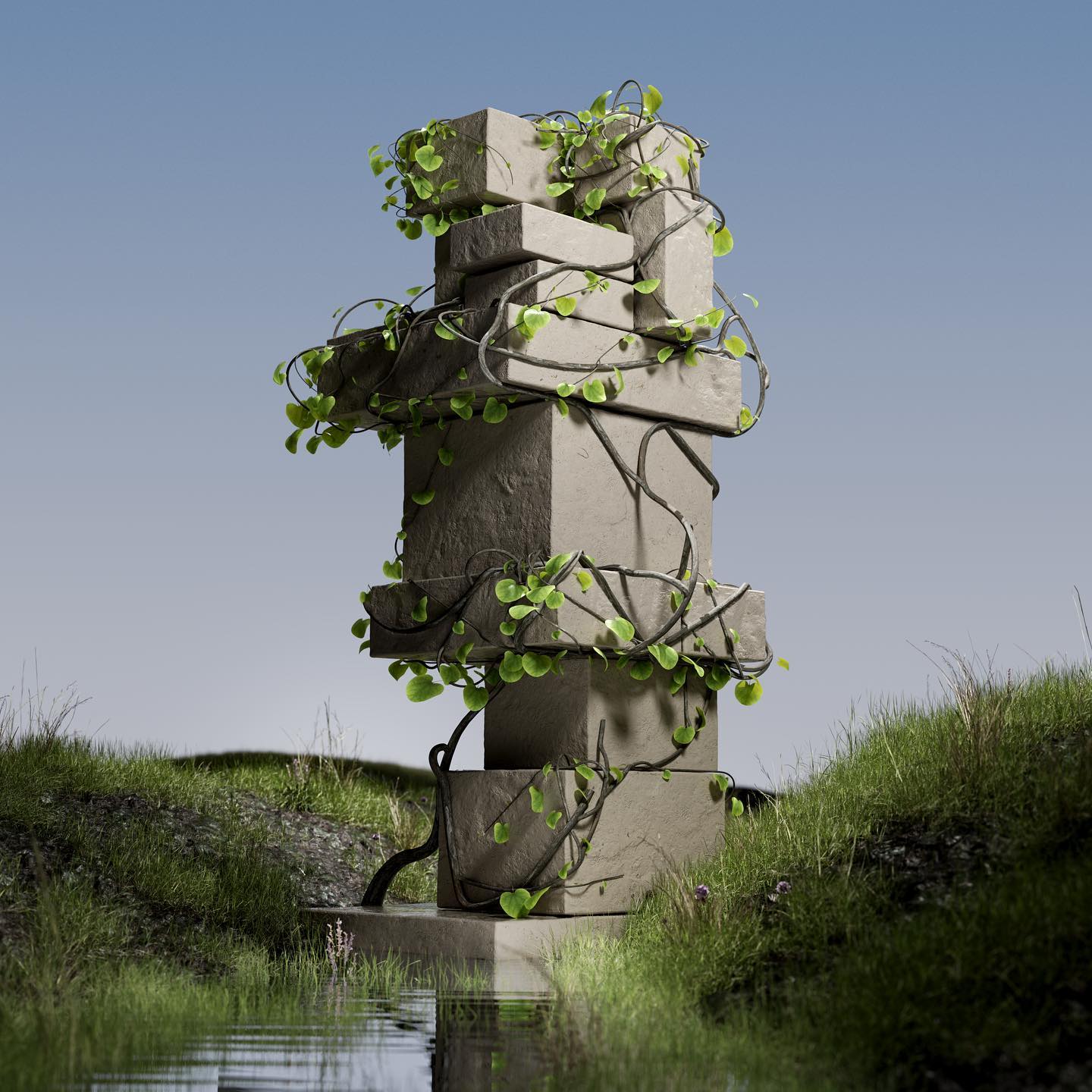 geometric stone pattern with plants
