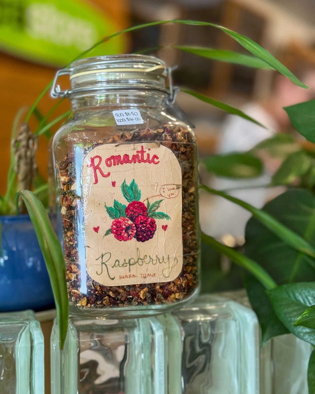Mason jars with labeled herbs