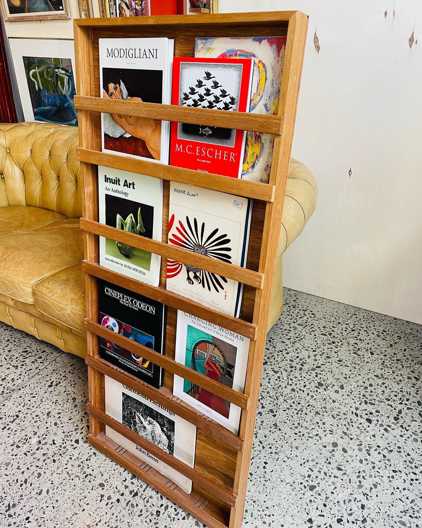 hollowed log magazine rack in living room