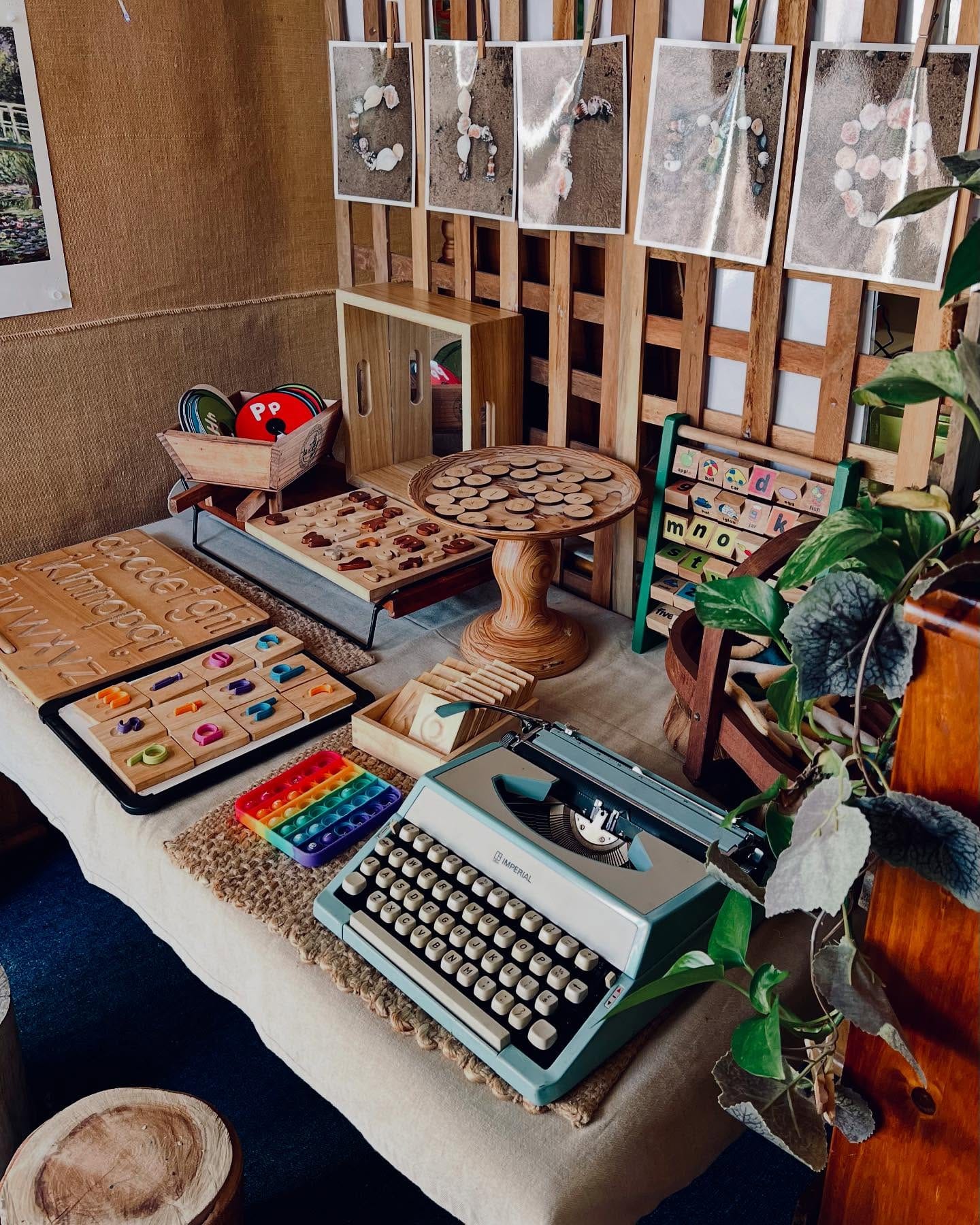 typewriter with cactus in hallway